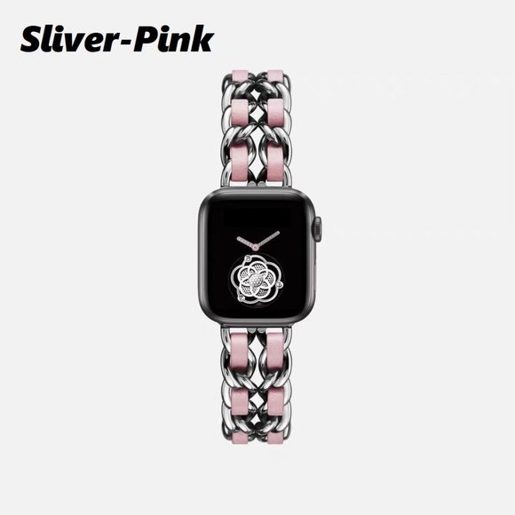 NEW Strap Chain Leather Stainless Band For Apple Watch -SP - Picture 1 of 15